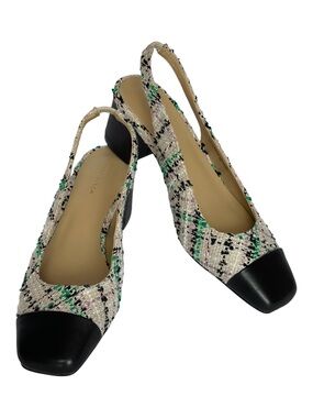 Ann Taylor Classic Tweed Slingback Cap Toe Block Heel Pumps SZ 6 Med EUC